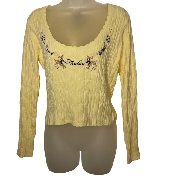 Sweet Society Cant Frolic With Us  Yellow Cable Knit Sweater LG Hot Topic - Picture 1 of 10